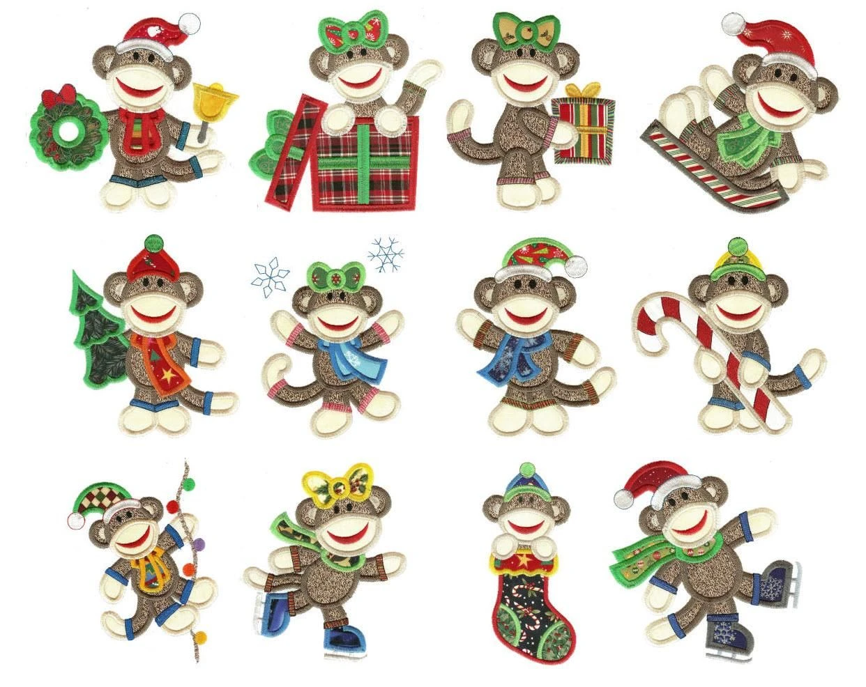 Christmas Sock Monkeys Applique 2 Christmas Sock Monkeys Applique - Image 2