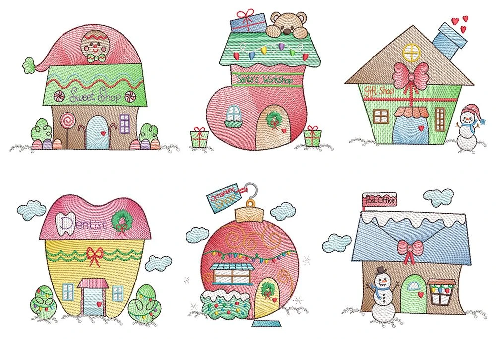 Christmas Village Vintage Sketch 2 1 Christmas Village Vintage Sketch 2