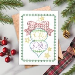 Christmas Greeting Cards 19 -Embroidery Designs Shop holly jolly ornament card