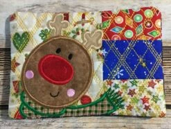 Christmas Patchwork Mug Rugs In The Hoop -Embroidery Designs Shop rudolph 1