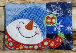 Christmas Patchwork Mug Rugs In The Hoop -Embroidery Designs Shop snowman 1
